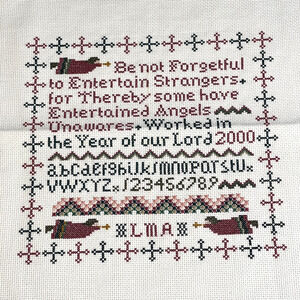 Completed Vintage Cross Stitch Sampler - Be Not Forgetful - Signed LMA 2000